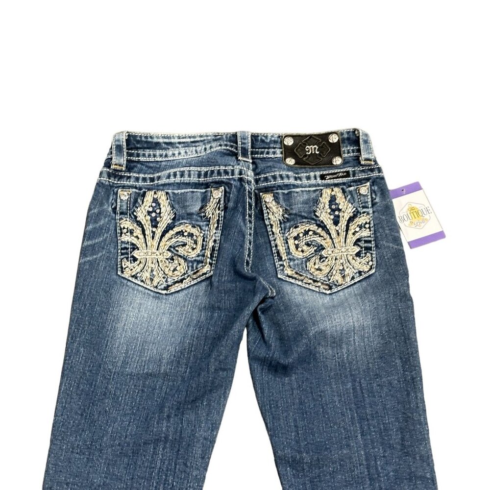 Miss Me 27 Capri Blue Jeans Fluer De Lis Embroidered Bling Distressed JP5455P - Picture 9 of 16